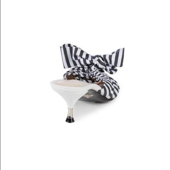 Prada Striped Bow Kitten Heel Sandals - Picture 2 of 8